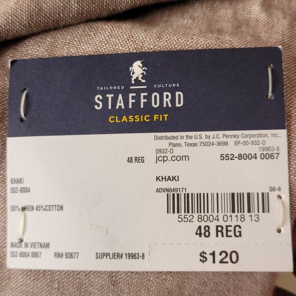 NWT Stafford Blazer Mens 48R Beige Linen Blend Classic Fit Sportscoat - Picture 10 of 15